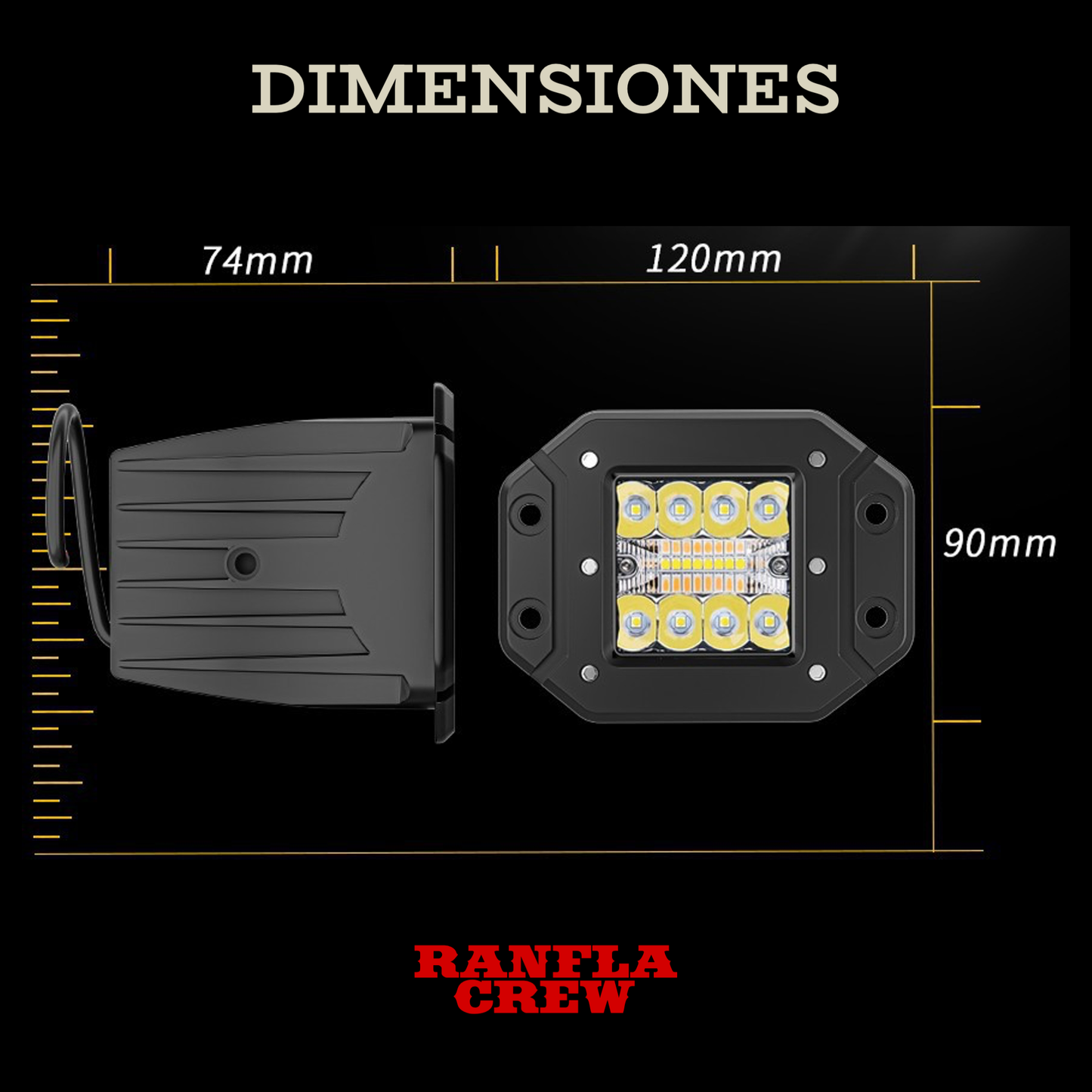 Kit de Faros Auxiliares 4" 48W. Empotrables, función dual. CHARLIE-16DRL